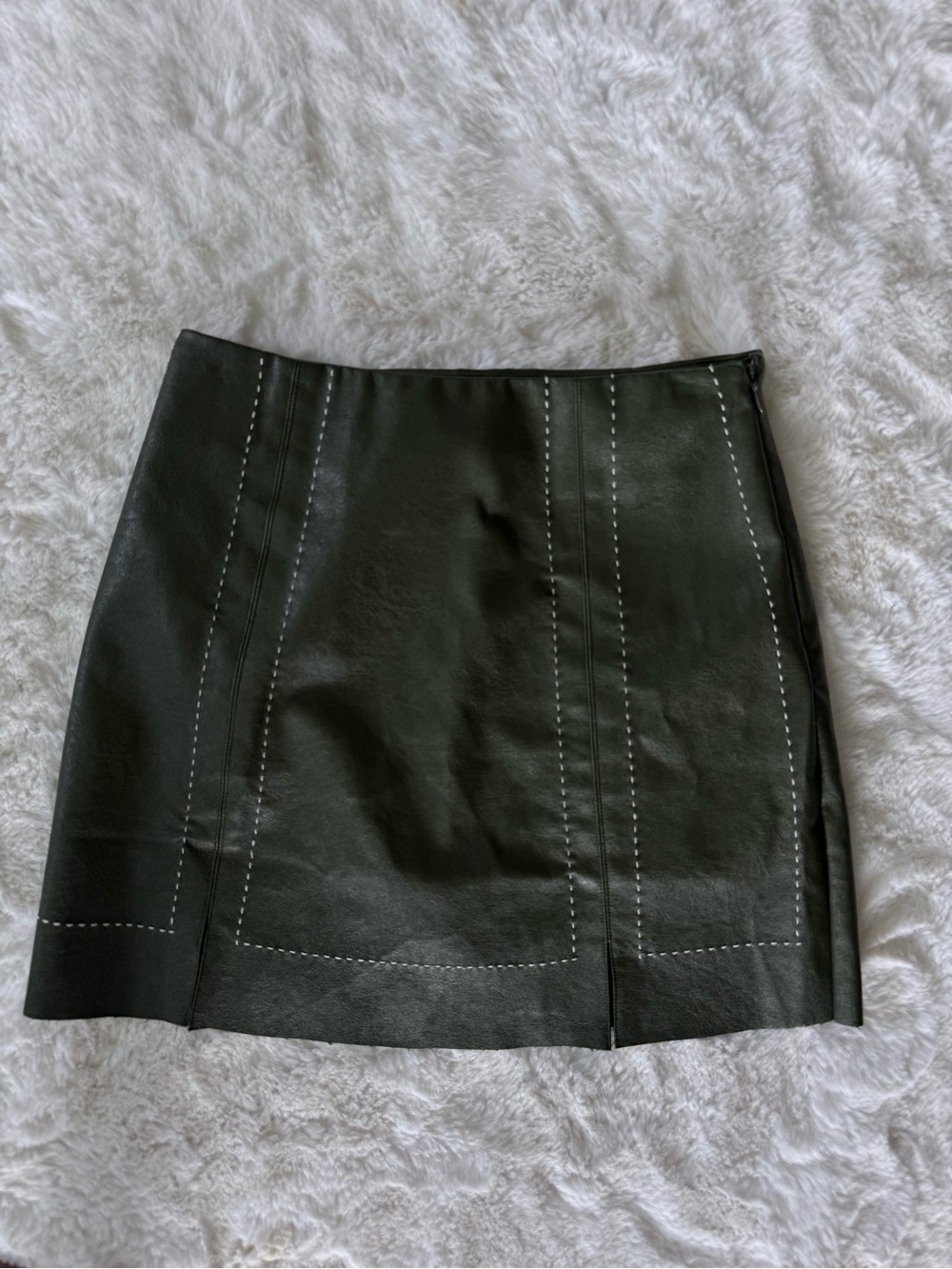 NWOT Francesca's Mi Ami Olive Green Double Slit Faux Leather Mini Skirt